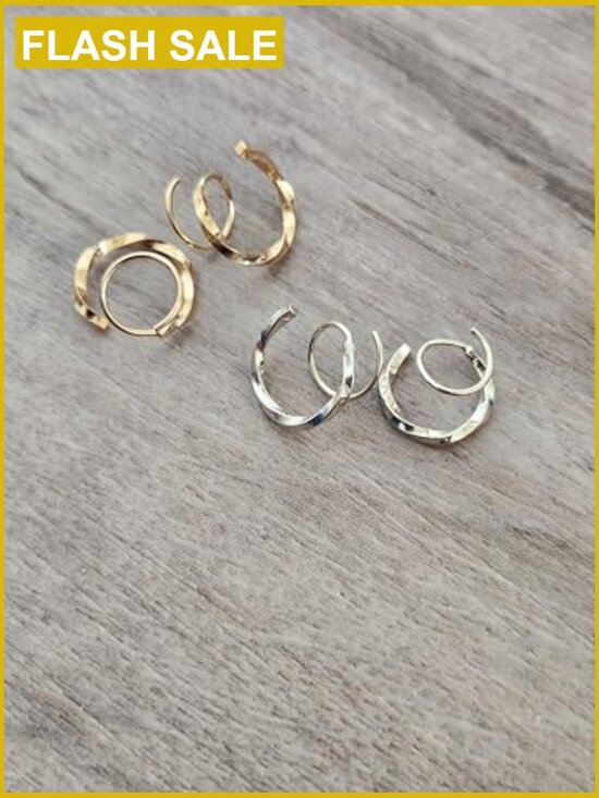 Double Hoop Twist Earrings – Origami Jewels Large Loop Twist Double Hoop Earrings, Hypoallergenic, Backless, Single Piercing